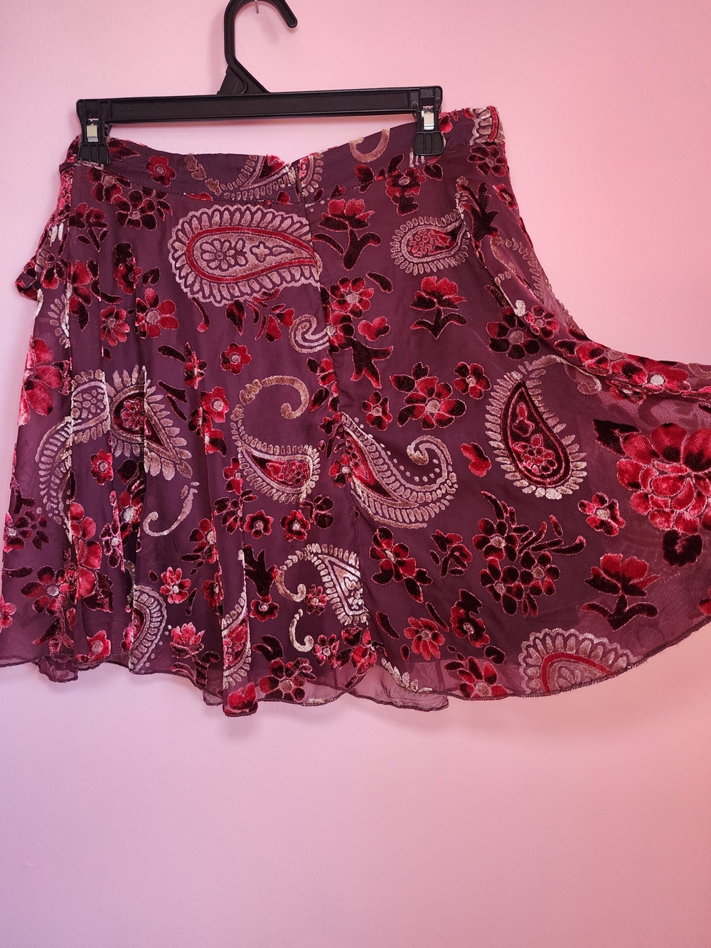 Burgundy & Gold Velvet Burnout Paisley Wrap Skirt - Women's Medium Fairy Whimsy
